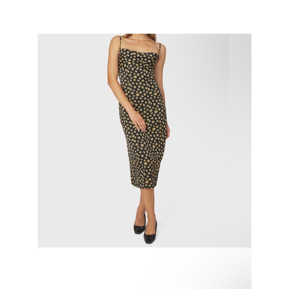 NWT WeWoreWhat Black Ditsy Floral Cowl Neck Midi Dress Size 6